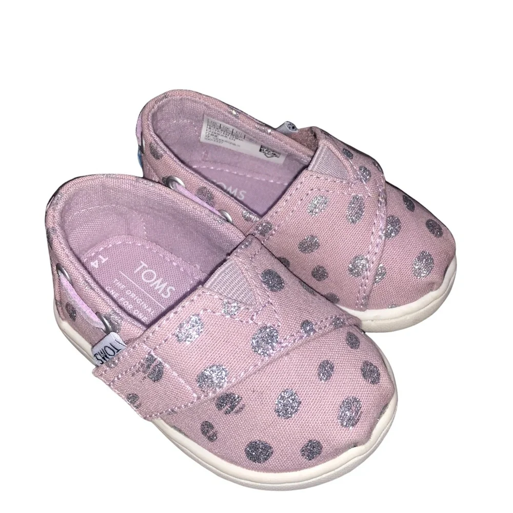 Toms Bimini Infant Lilac Slip-On Shoes with Metallic Polka Dots